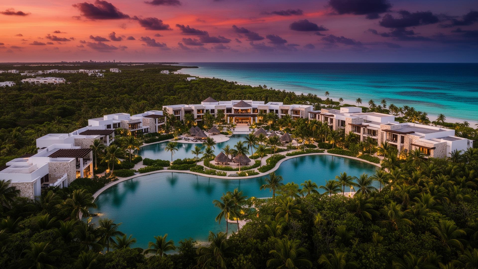 Hotel Xcaret México beachfront at sunset